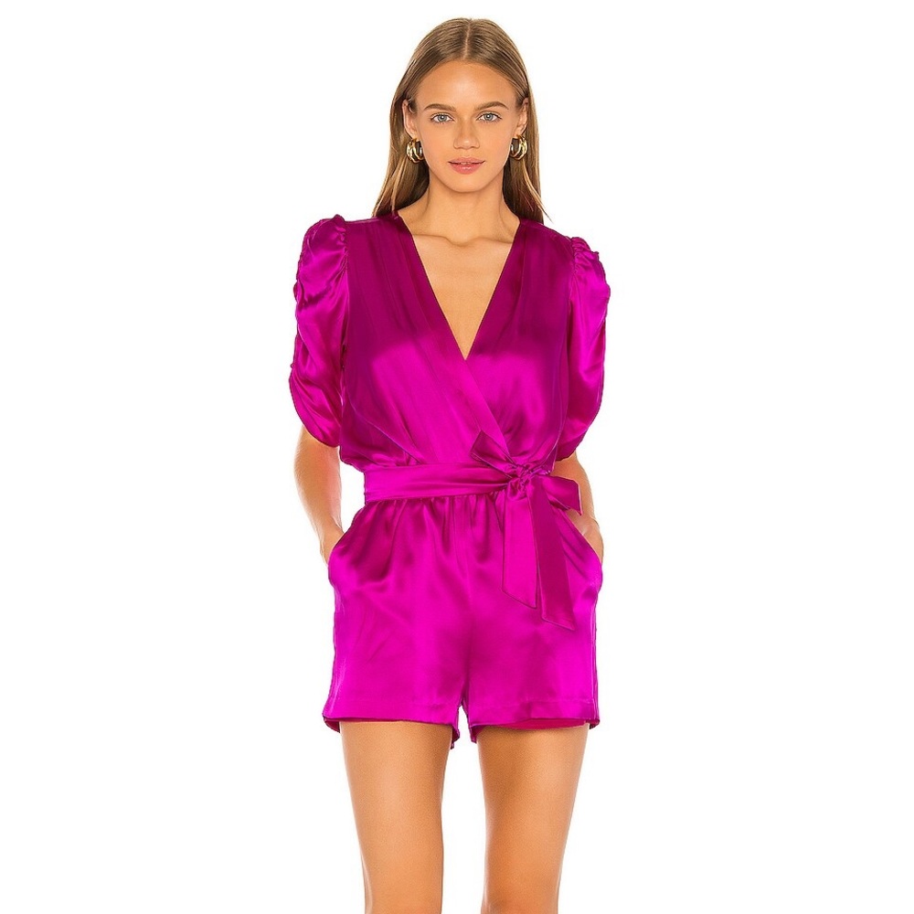 Amanda Uprichard Aidy Romper in dark pink.